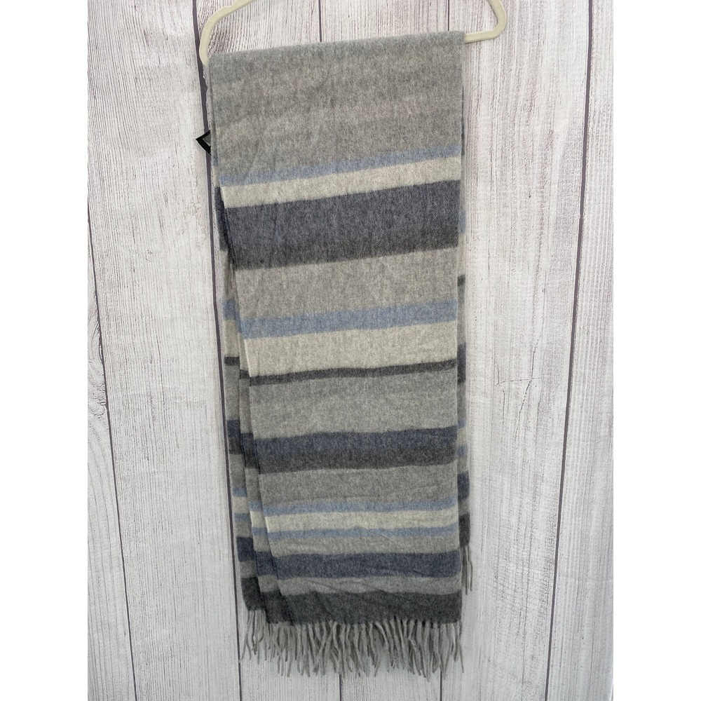 Incalpaca Throw Blanket Grey Blue Alpaca Wool Striped Peru Artisanal Earthy